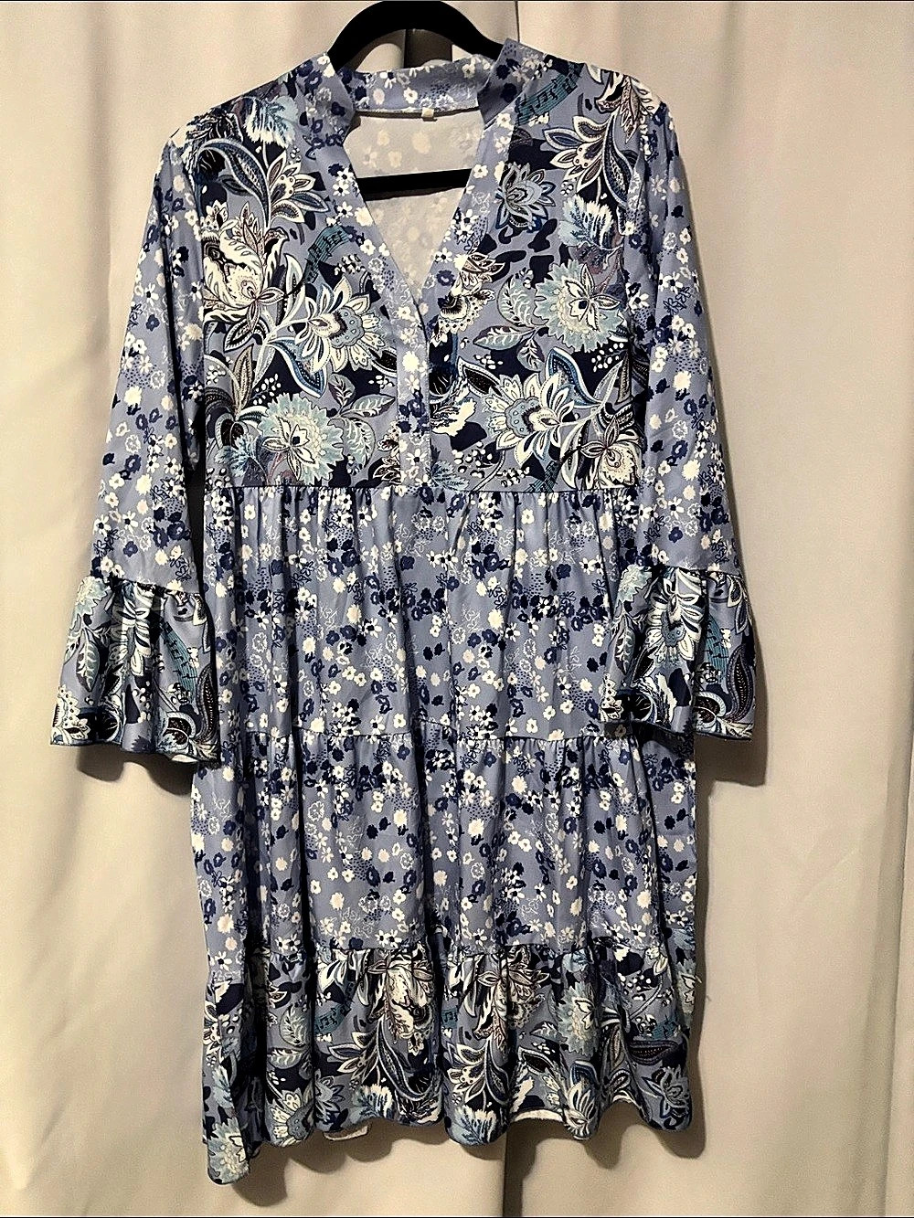 Floral Mini Dress in Blue & White Size Medium